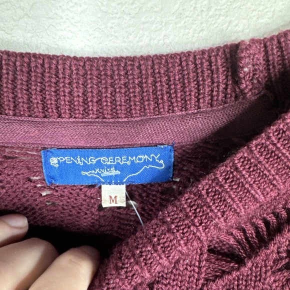 Opening Ceremony Sweater Women's Medium Burgundy Striped 100% Wool Long Sleeve - Picture 7 of 13